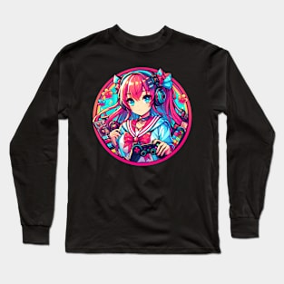 Girl gamer neon gamer Long Sleeve T-Shirt